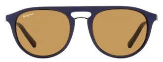 Ferragamo SF1090S Rounded Pilot Sunglasses - Navy