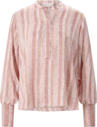 Hemisphere Geometric Stripe Zijde Tuniek Blouse - Dames - Blouses - Roze - M - Overhemden