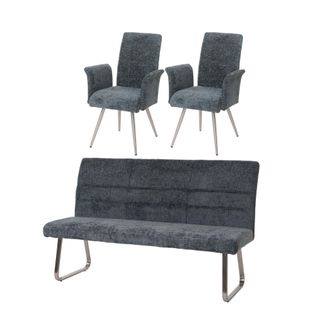 Hhg Hhg - Nunca Usado] Juego De Comedor 221, Juego De 2 Sillas Con Reposabrazos + Banqueta 180cm, Acero Inoxidable Cepillado Tela/textil Chenilla, Azul-ve