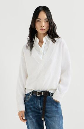 Brunello Cucinelli Linen and cotton Diamond yarn sweater in White at Nordstrom, Size Xx-Large Eu
