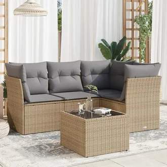 vidaXL Juego De Sof&aacute;s Jard&iacute;n Con Cojines 5 Pzas Rat&aacute;n Sint&eacute;tico Beige Vidaxl