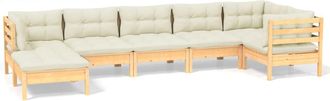 vidaXL Muebles De Jard&iacute;n 7 Pzas Y Cojines Madera Maciza De Pino Crema Vidaxl