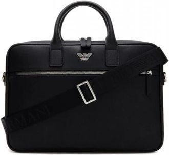 Emporio Armani Tassen, Heren, Zwart, ONE Size, Leer, ASV Saffiano leren business tas met adelaarplaat