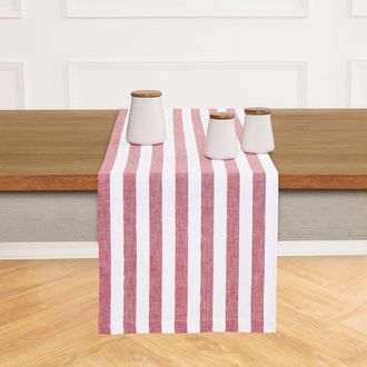Solino Home Linen Table Runner for Dining Table, Holiday and Everyday Table Decor - Sorrento Stripe in Red And White at Nordstrom, Size Xx-Small