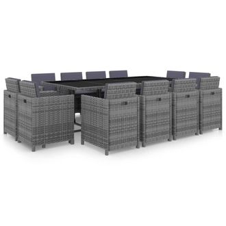 vidaXL Set Comedor De Jard&iacute;n 13 Piezas Y Cojines Rat&aacute;n Sint&eacute;tico Gris Vidaxl