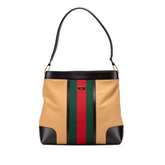 Gucci Pre-owned Womens Canvas Web Stripe Shoulder Bag - Tan Textile - One Size