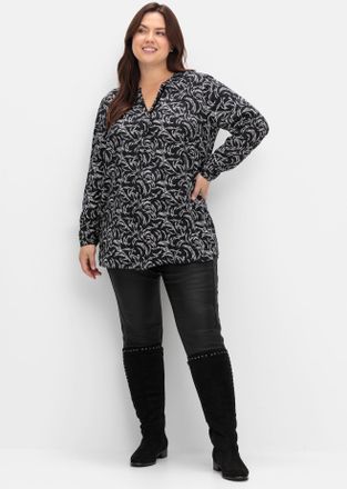 Sheego Longbluse SHEEGO, Damen, Gr. 40, schwarz-weiss (schwarz, wei&szlig; gemustert), 100% Viskose, Paisley, gebl&uuml;mt, gemustert, mehrfarbig, V-Ausschnitt, Blusen 
