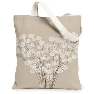 Generic Vintage Floral Canvas Tote Bags, Elegant Flower Print Reusable Grocery Bags, Lightweight Washable Shoulder Strap Canvas for, Beige, 13x15 Inch