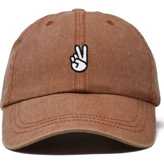 Dalix Peace Sign Embroidered Dad Hat in Washed Orange at Nordstrom