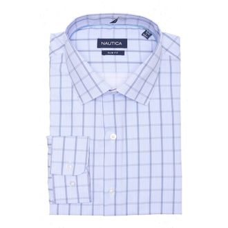 Nautica Slim Fit Grid Print Dress Shirt in Blue at Nordstrom Rack, Size 14.5 - 32/33