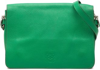 Loewe Womens Pre-owned Pebbled Calfskin Anagram Flap Crossbody - Dark Green Leather - One Size
