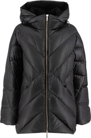 Moorer Jassen, Dames, Zwart, M, Zwarte Hooded Rits Jas Stijlvol Veelzijdig