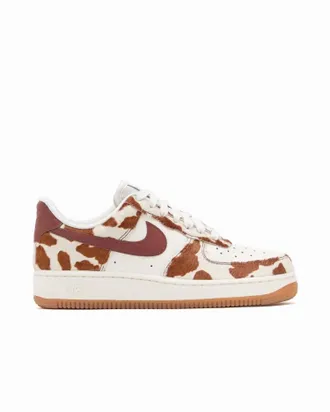 Nike Womens Air Force 1 07 Cow Print Top Sneakers In Filed Brown/sail-Field Brown