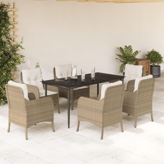 vidaXL Set Comedor De Jard&iacute;n 7 Pzas Con Cojines Rat&aacute;n Sint&eacute;tico Beige Vidaxl