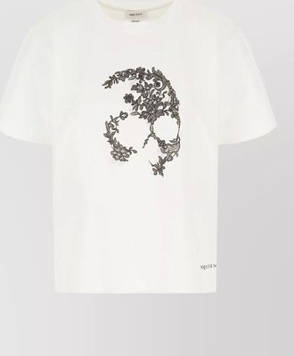 Alexander McQueen cotton t shirt crew neck floral embroidery