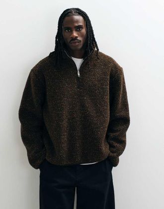 Asos felpa comoda in pile borg con zip corta marrone