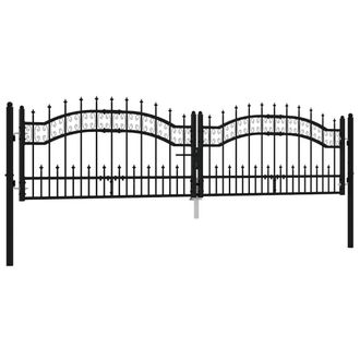 Berkfield Home Fence Gate with Spear Top Black 305x120 cm Powder-coated Steel