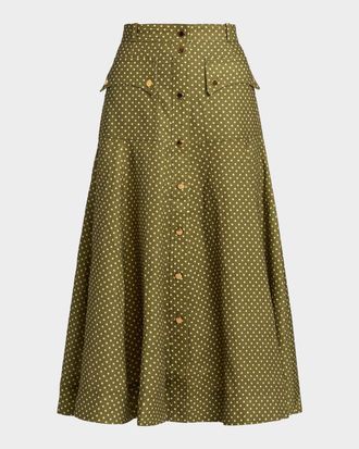 Zimmermann Luna Polka Dot Linen Cargo Midi Skirt