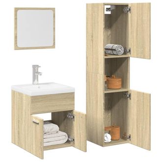 Berkfield Home 3 Piece Bathroom Furniture Set Sonoma Oak Engineered Wood in Brown