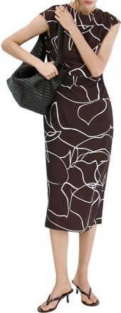 Mango Print Ruched Midi Dress in Brown at Nordstrom, Size 4