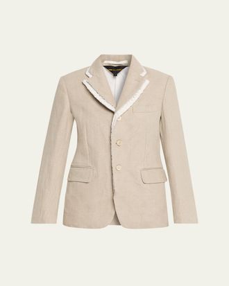 Comme Des Gar&ccedil;ons Linen-Blend Crochet-Trim Blazer