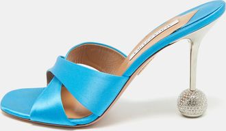 Aquazzura Blue Satin Darling Slide Sandals