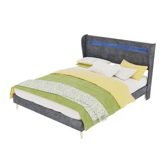 STILVORA Cama Tapizada Doble 140 X 200 Cm De Tela Y Metal Con Cabecero Ajustable Y Led, Sin Colch&oacute;n, Gris