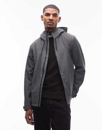 Rains 12520 Suva - Giacca in softshell impermeabile grigio scuro con cappuccio