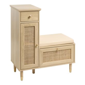 Beliani Banco Zapatero Con Almacenaje De Aglomerado 2 Estantes Un Caj&oacute;n Patas De Madera Con Asiento Acolchado Entrada Marr&oacute;n Claro Forster