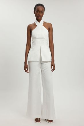 Karen Millen Womens Tailored Cotton Sateen Halter Jumpsuit - White - Size 16 UK