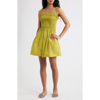 Cleobella Malika Smocked Tie Strap Minidress in Green Envy at Nordstrom, Size X-Small