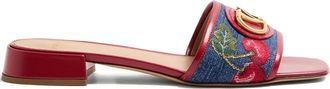 Valentino Garavani Cherryfic-embroidery VLogo-detailed sandals - women - Calf Leather/Calf Leather/Goat Skin - 38.5 - Blue