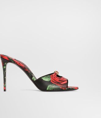 Dolce & Gabbana Rose-print Calfskin Mules - Woman Slides And Mules Multicolor 36.5