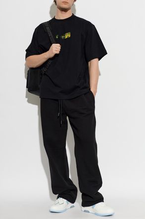 Off-white T-shirt With Printed Logo, Mens, Black