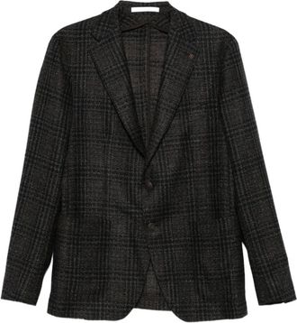 Tagliatore Geruite Wool Stretch Blazer - Heren - Blazers - Bruin - L - Wol - Jassen