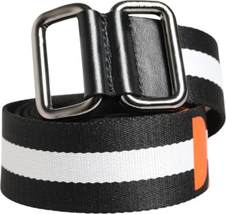 Dolce & Gabbana Men Black White Nylon Logo Metal Buckle Belt And Calf