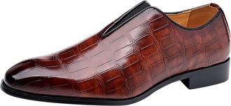 Generic Mens Business Dress Shoes Classic Patent Without Lacing Slip On Loafers Pointed Toe Leather Shoe Block Heel Non Slip Fashion Wide Low Top Shoewear for