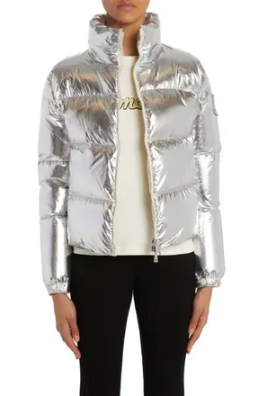 Moncler Meuse Laminated Nylon Down Jacket in Silver at Nordstrom, Size 00