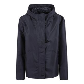 Fay Winter Jackets, female, Blue, Size: XL Blue Nylon Hooded Jacket with Iconic Hook