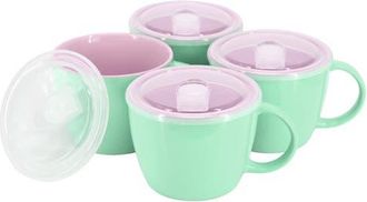 Gibson Home On The Go 4 Piece 25 Ounce Stoneware Soup Cup Set with Lid in Green at Nordstrom