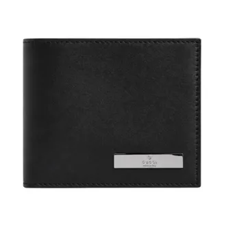 Gucci Accessoires, Heren, Zwart, ONE Size, Leer, Bi-fold Portemonnee met Metalen Tag