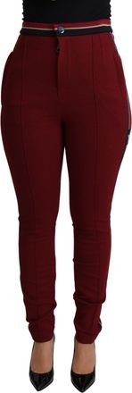 Dolce & Gabbana Red DG Star Striped Skinny Cotton Womens Pant