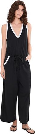 BECCA by Rebecca Virtue Beach Date Crop Jumpsuit Womens Swimwear Black : SM, Cotton/Polyester