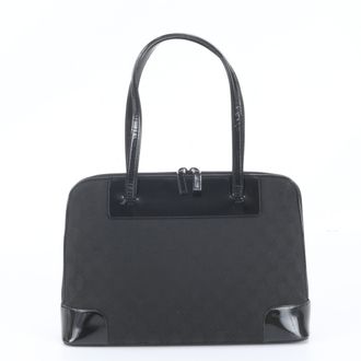 Gucci Black Leather Canvas Handbag Shoulder Bag Tote Bag (Pre-Owned)