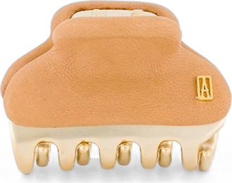 Alexandre de Paris Vendome leather hair clip in Beige at Nordstrom, Size Small