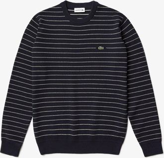 Lacoste Mens Striped Textured Cotton Sweatshirt in Navy - Size Small