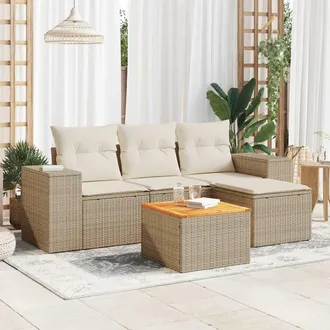 vidaXL Juego De Sof&aacute;s Jard&iacute;n Con Cojines 5 Pzas Rat&aacute;n Sint&eacute;tico Beige Vidaxl
