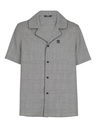 Balmain Prince of Wales-check short-sleeve shirt - men - Wool - 3XL - Black