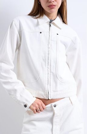 Topshop Denim Utility Jacket in Ivory at Nordstrom, Size 10 Us