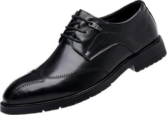 Generic Mens Leather Casual Shoes Low Cut Oxford for Office Professionals Business Dress Wedding Groom for Work and Formal Events(8.5) Black